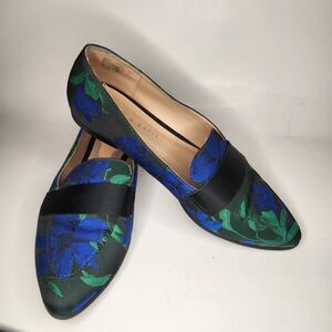 KELLY KATIE Floral Flat Shoes Loafers Womens 8.5 Green Blue Fabric Business